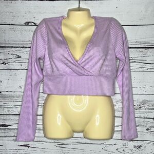Wild Fable NWT Size L Lavender Purple Surplice V-Neckline Ribbed Crop Top Blouse